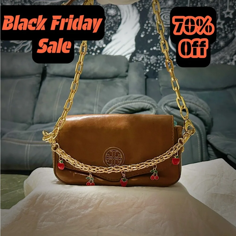 Vintage Tory Burch Tan Leather Mini Bag with Gold Chain - Picture 5 of 13
